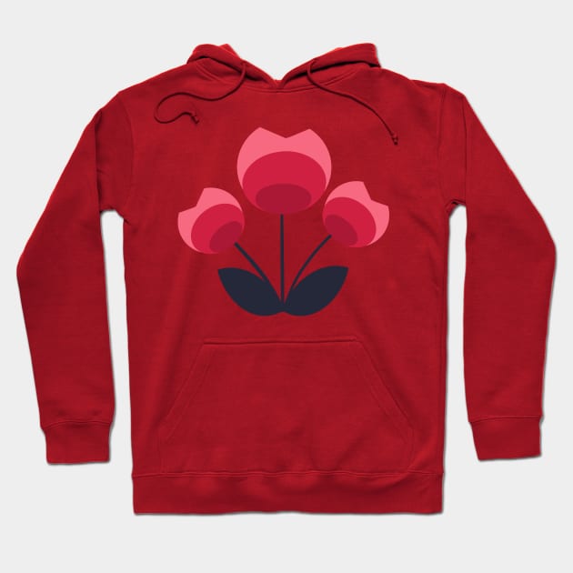 Red and Pink Mid Century Modern Flower Hoodie by Orchyd